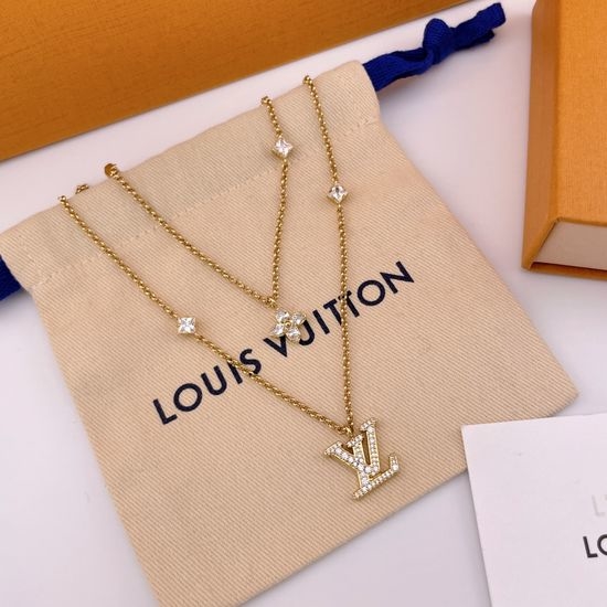 Louis Vuitton LV Double Layer Full Diamond Logo Necklace