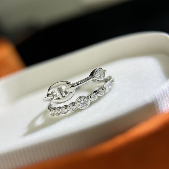 Hermes Double Layer Pig Nose Silver Ring