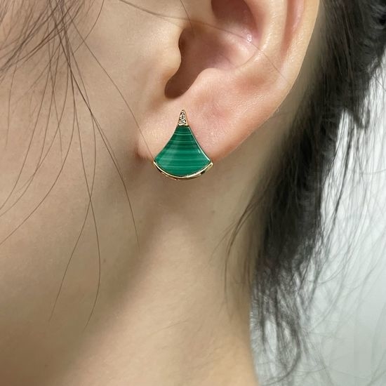 Bvlgari Malachite Fan Shape Stud Earrings