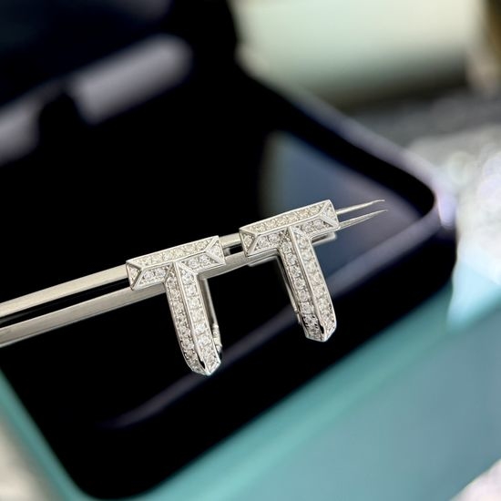 Fendi Full Diamond Single T Earrings in Silver