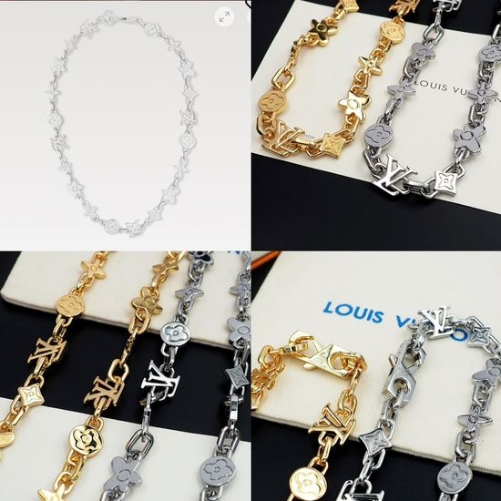 Louis Vuitton LV Engraved Daisy Pattern Brass Necklace