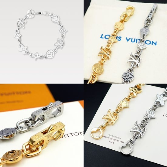 Louis Vuitton LV Engraved Daisy Pattern Brass Bracelet