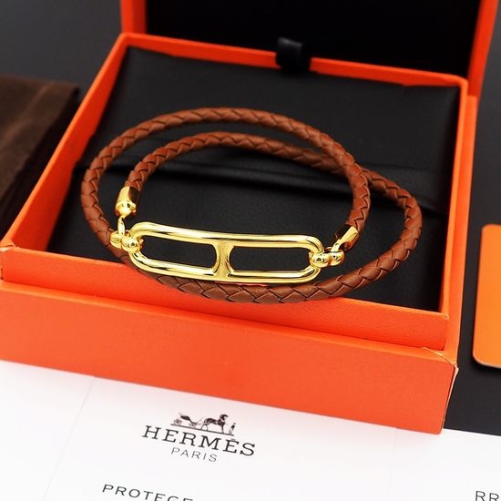 Hermes Dark Brown Double Loop Leather Bracelet