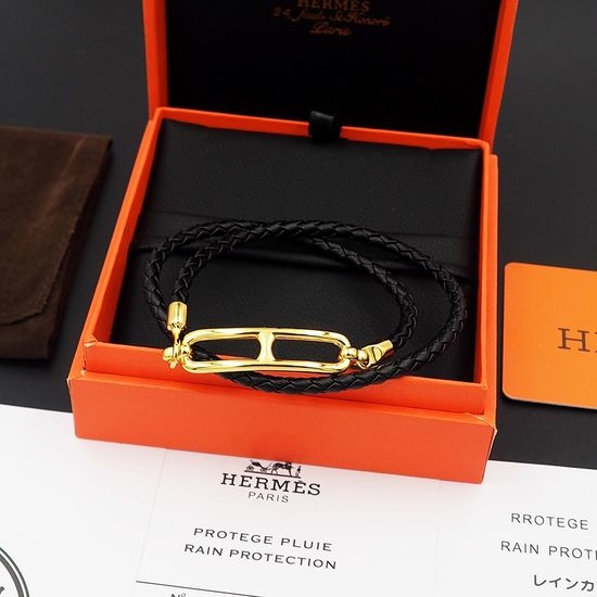 Hermes Black Double Loop Leather Bracelet