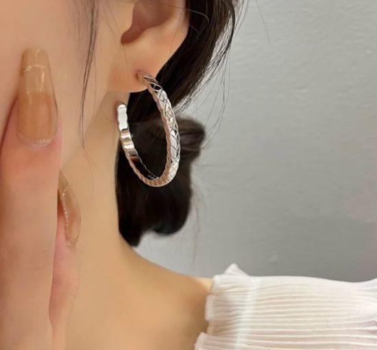 Chanel Quilted Pattern Large Polished Hoop Earrings