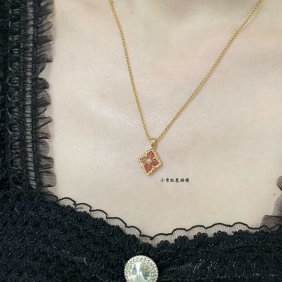 Bvlgari Vintage Red Enamel Clover Necklace