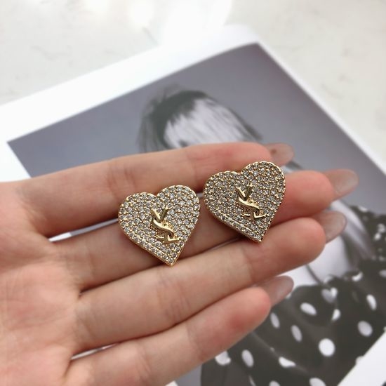 Yves Saint Laurent YSL Heart Shape Stud Earrings Elegant Style