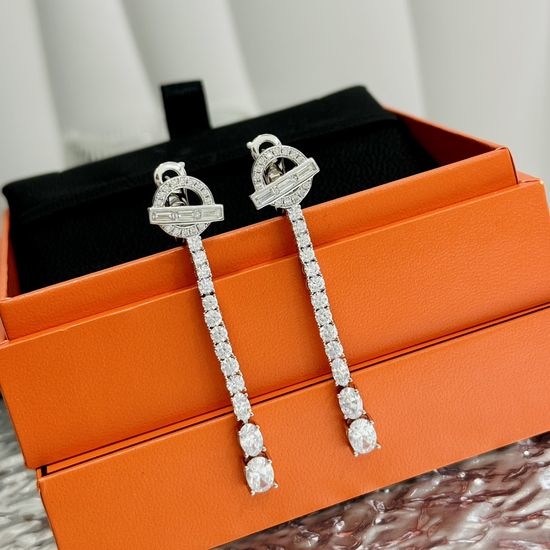 Hermes Sterling Silver Crystal Stud Earrings
