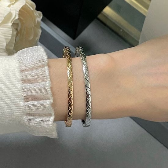 Chanel Quilted Pattern Slim Polished Cuff Bangle