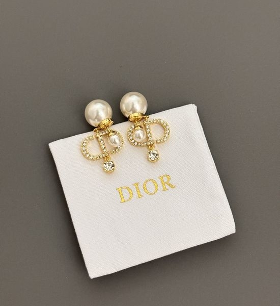 Christian Dior CD Diamond Pearl Drop Earrings