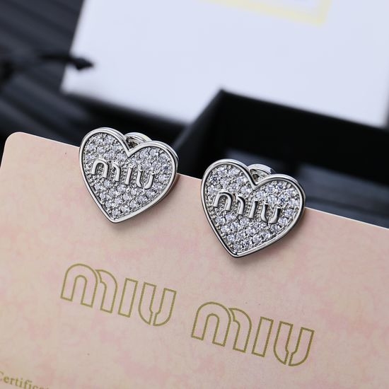 Miu Miu Pave Crystal Heart Stud Earrings