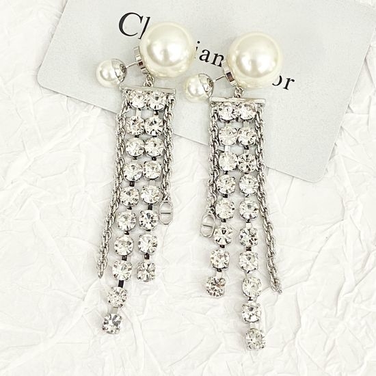 Christian Dior CD Crystal Beaded Tassel Drop Earrings