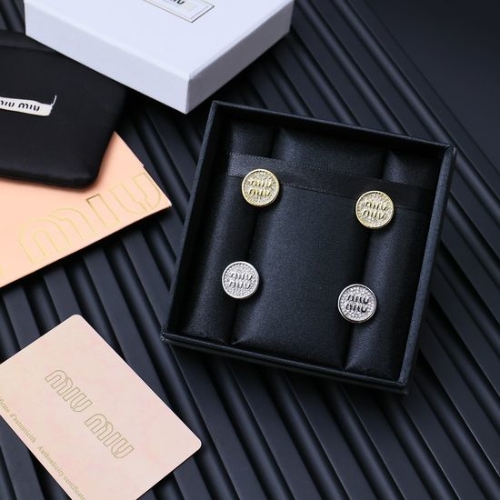 Miu Miu Full Pave Crystal Round Stud Earrings