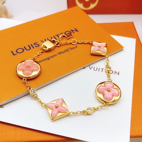 Louis Vuitton LV Monogram Pattern Pink Beaded Bracelet