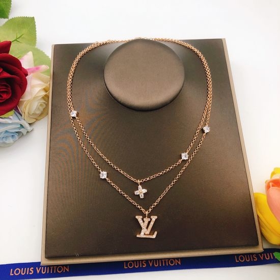 Louis Vuitton LV Rose Gold Double Layer Necklace Brass