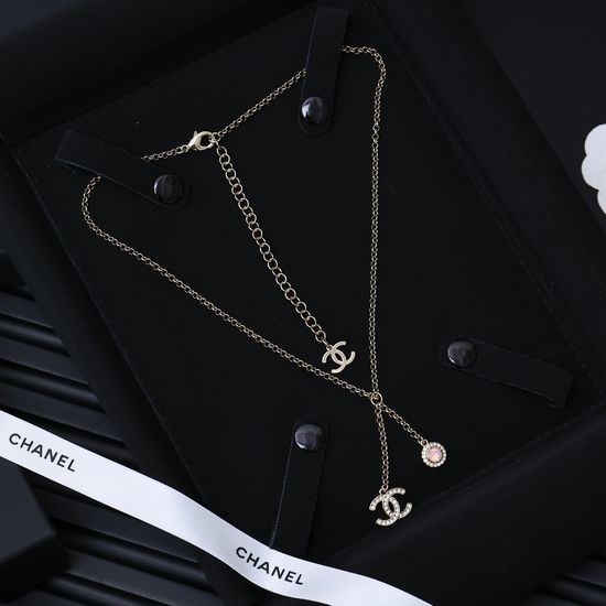 Chanel Pink Stone Inlaid Necklace