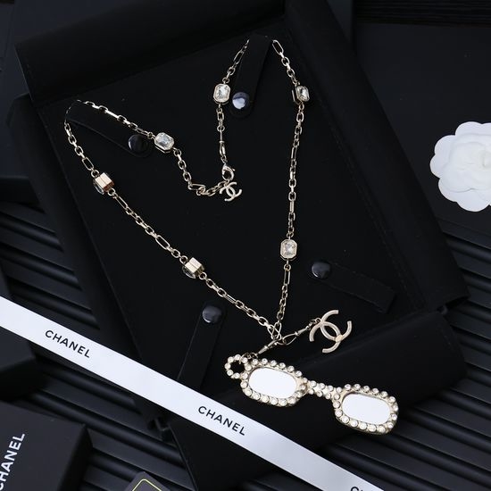 Chanel Crystal Mirror Pendant Necklace