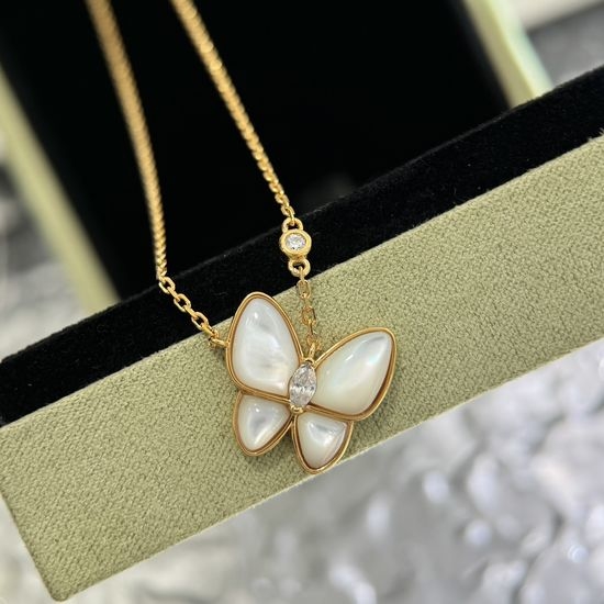 Van Cleef & Arpels VCA Mother of Pearl Butterfly Pendant Necklace