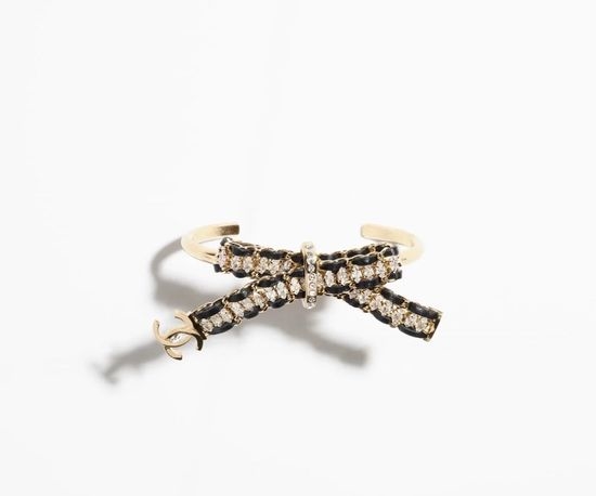 Chanel Crystal Bow Decor Cuff Bracelet
