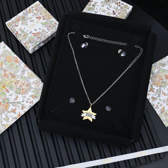 Christian Dior CD Two Tone Star Pendant Necklace