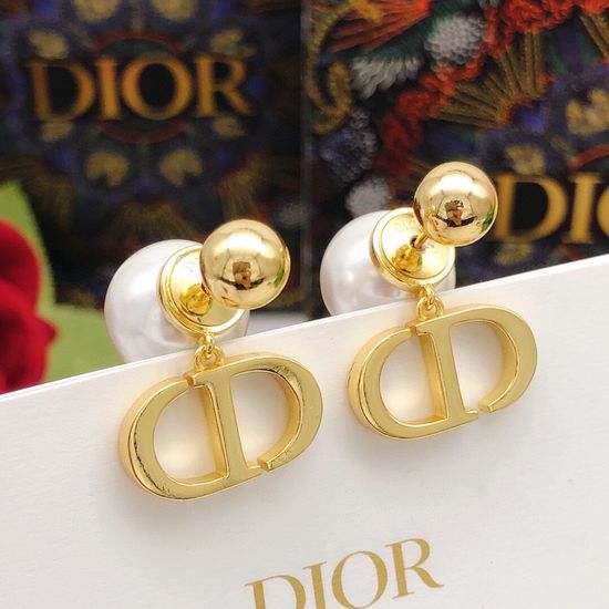 Christian Dior CD Gold Ball Glossy Pearl Earrings Brass