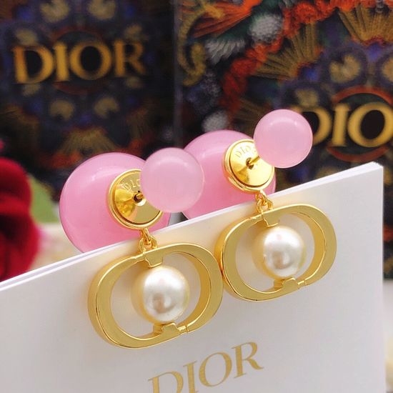 Christian Dior CD Pink Pearl Earrings Brass Material