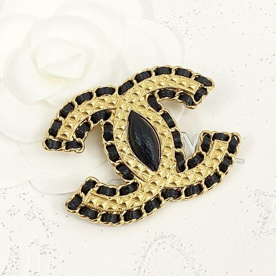 Chanel Quilted Leather Trim Brooch Vintage Style