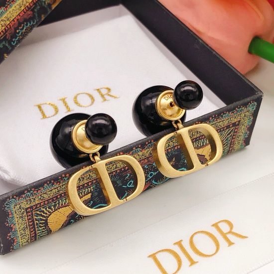 Christian Dior CD Two Tone Letter Pearl Drop Earrings