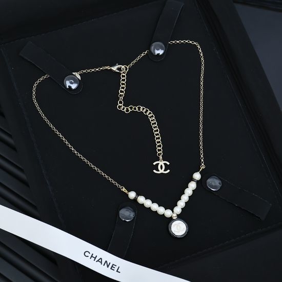 Chanel Half Pearl Half Chain Necklace