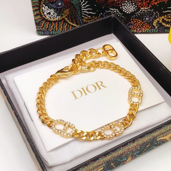 Christian Dior CD Mini Diamond Studded Brass Bracelet