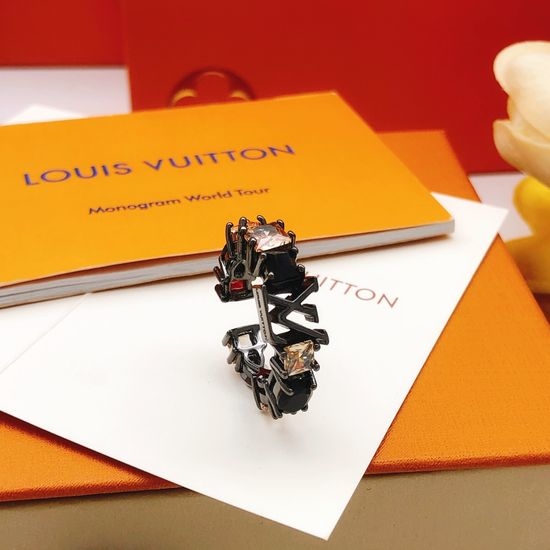Louis Vuitton LV Black Square Crystal Band Ring