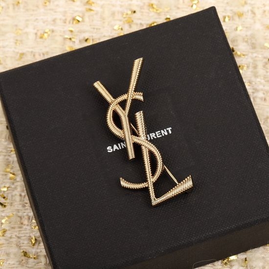 Yves Saint Laurent YSL Striped Letter Brooch Elegant Accessory
