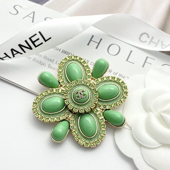 Chanel Green Diamond Pearl Flower Brooch
