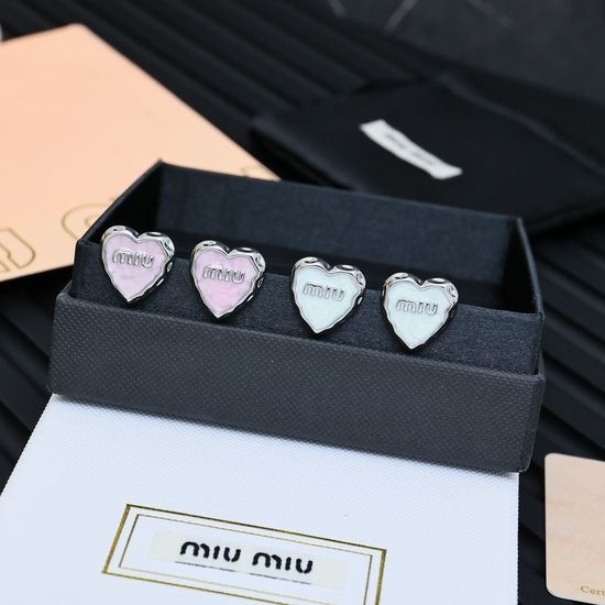 Miu Miu Enamel Heart Stud Earrings Exquisite Sweet Style