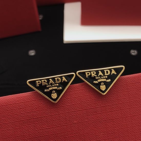 Prada Triangle Enamel Stud Earrings Brass