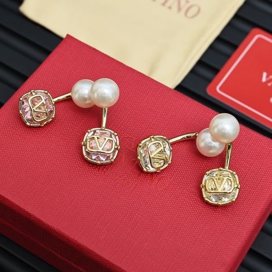 Valentino Square Pearl Letter Stud Earrings