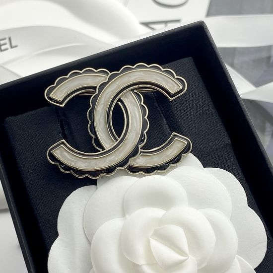 Chanel Black Enamel Lace Edge Brooch