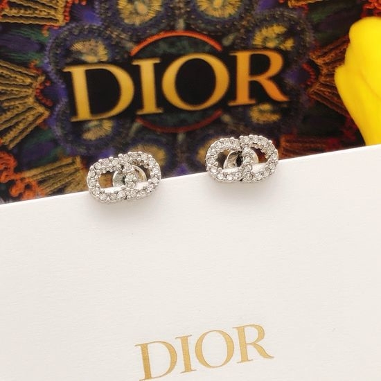 Christian Dior CD Brass Micro Pave Diamond Mini Stud Earrings