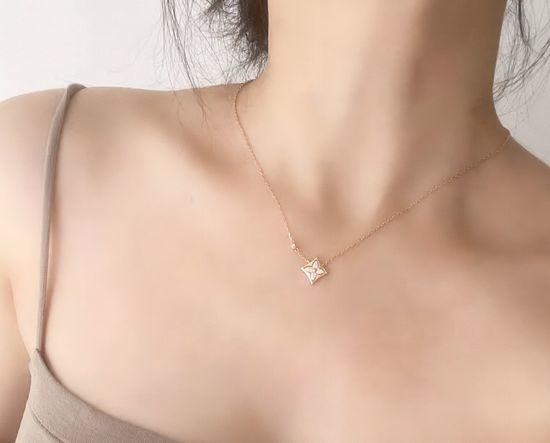 Louis Vuitton LV Square Full Diamond Necklace With Pink Gem