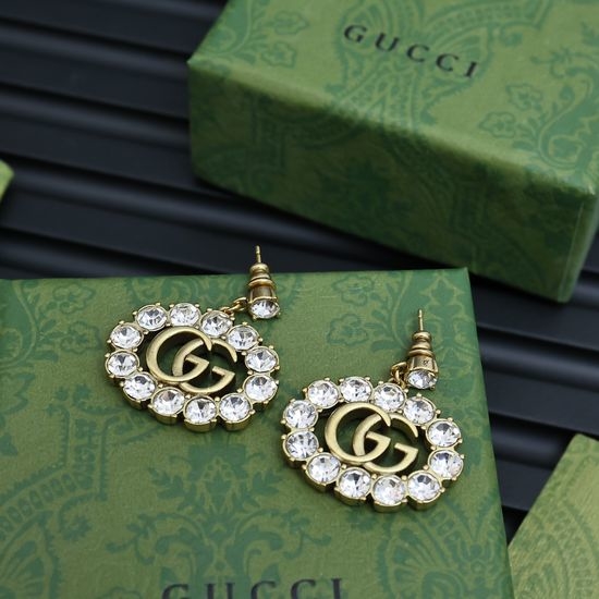 Gucci Oval Full Rhinestone Retro Stud Earrings