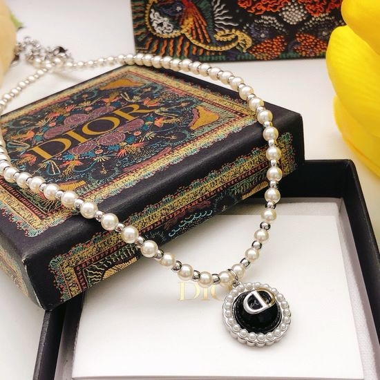 Christian Dior CD Black Pearl Necklace Classic Design