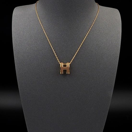 Hermes Vintage Enamel Pendant Necklace Dark Brown Color