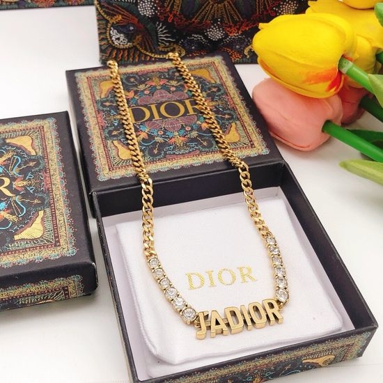Christian Dior CD Crystal Edge Chain Letter Necklace
