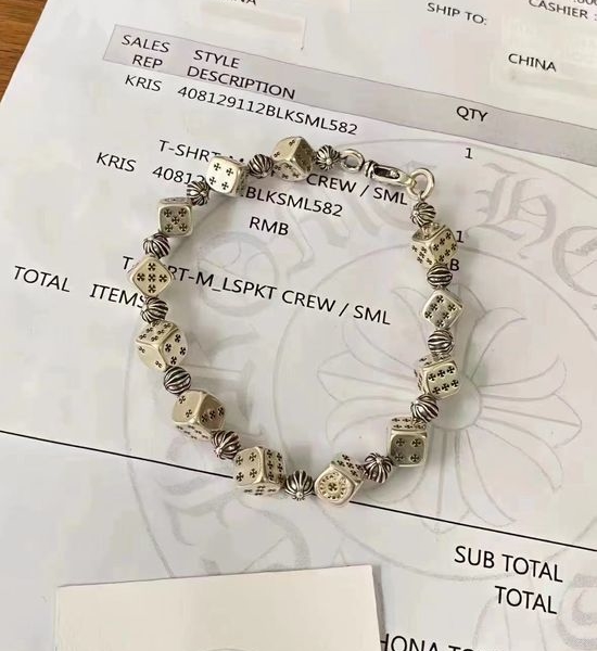 Chrome Hearts Dice Cross Beaded Silver Bracelet
