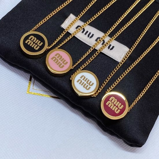 Miu Miu Round Enamel Necklace Cute Skin Brightening