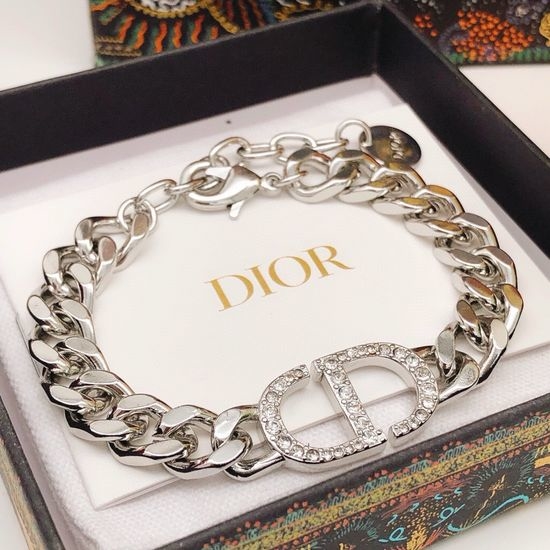 Christian Dior CD Diamond Inlaid Silver Bracelet