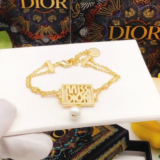 Christian Dior CD Square Pearl Drop Brass Bracelet