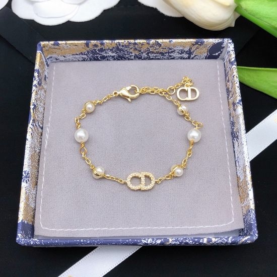 Christian Dior CD Adjustable Beaded Pearl Layered Bracelet