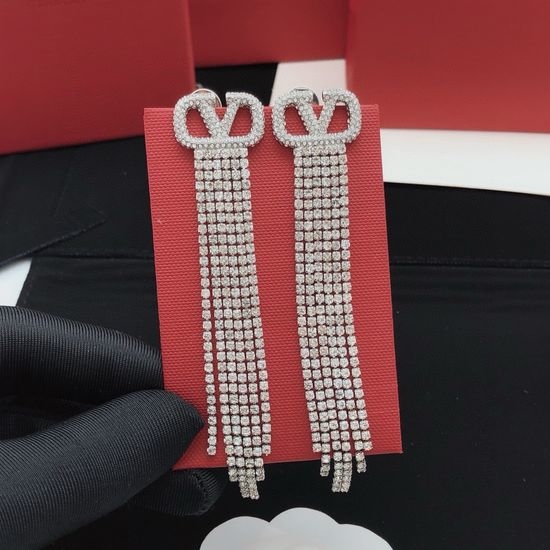 Valentino Silver Tassel Rhinestone Stud Earrings