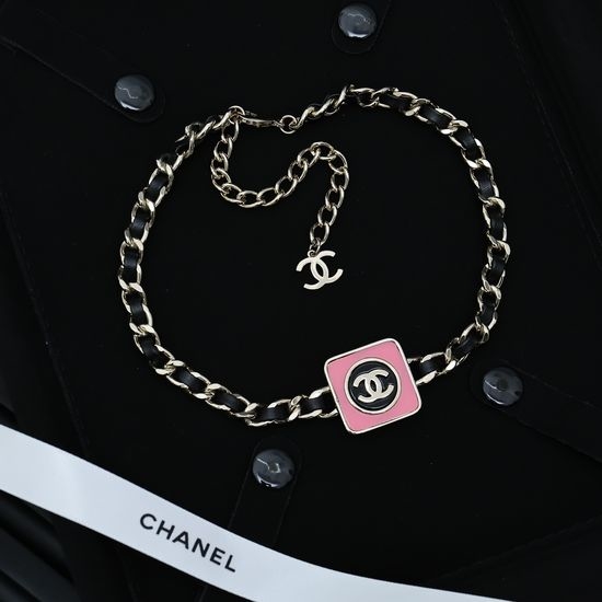 Chanel Leather Chain Choker Necklace